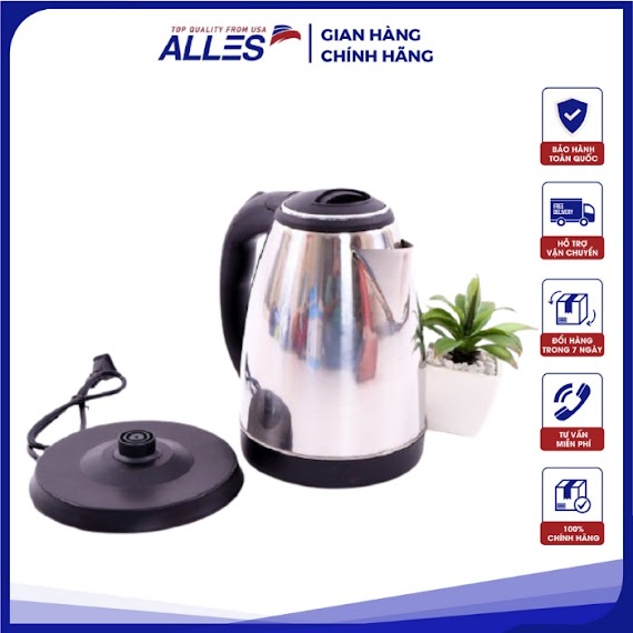 Ấm Siêu Tốc, Ấn Đun Siêu Tốc Electric Kettle Mini 1L8 Bằng Inox 304 Cao Cấp Bảo Hành 1 Đổi 1