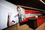  A picture of Lina Magull is seen on a screen during the announcement of the squad for the FIFA Women's World Cup Australia & New Zealand 2023, at DFB-Campus on May 31, 2023 in Frankfurt am Main, Germany. 