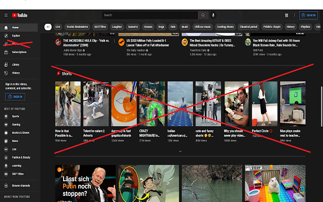 No YouTube Shorts chrome extension