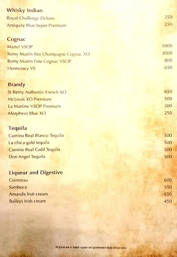 Pintail Lounge - Sheraton Grand menu 