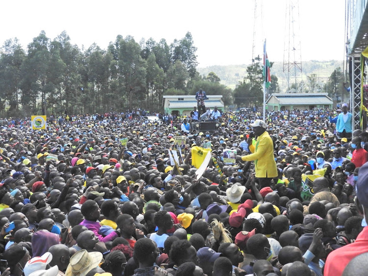 Deputy President William Ruto addresses a crowd at Bomet stadium on Monday.