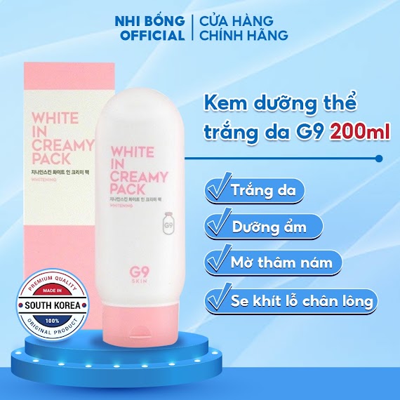 Kem Dưỡng Thể Trắng Da Body G9 Hàn Quốc Dưỡng Ẩm Dưỡng Trắng Da Body Toàn Thân 200Ml