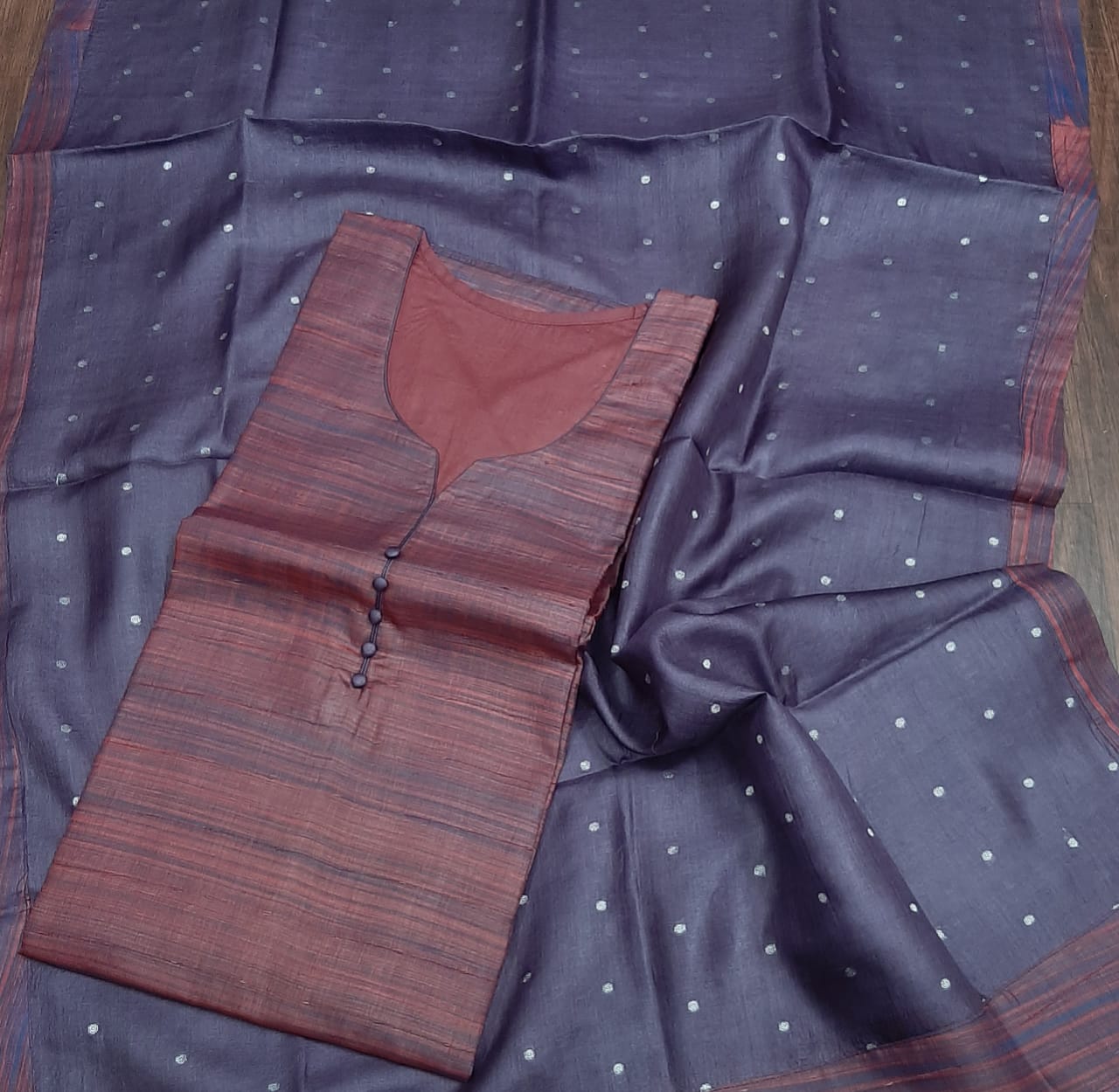 pure silk tassar semistich kurta