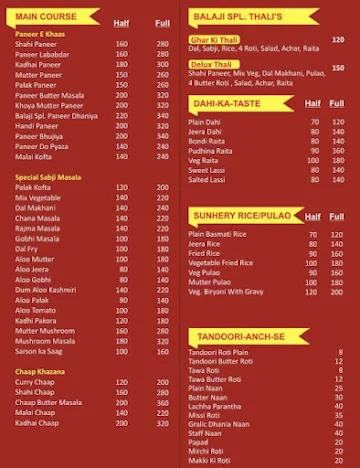 Balaji Restaurant & Sweets menu 