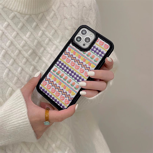Title 1, Embroidered Colorful Line Flower Phone Case. Pr...