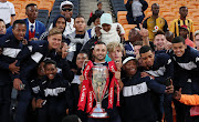 Bidvest Wits development coach Dillon Sheppard celebrates with club's Academy players as Wits were crowned the 2016/2017 Absa Premiership Champions.