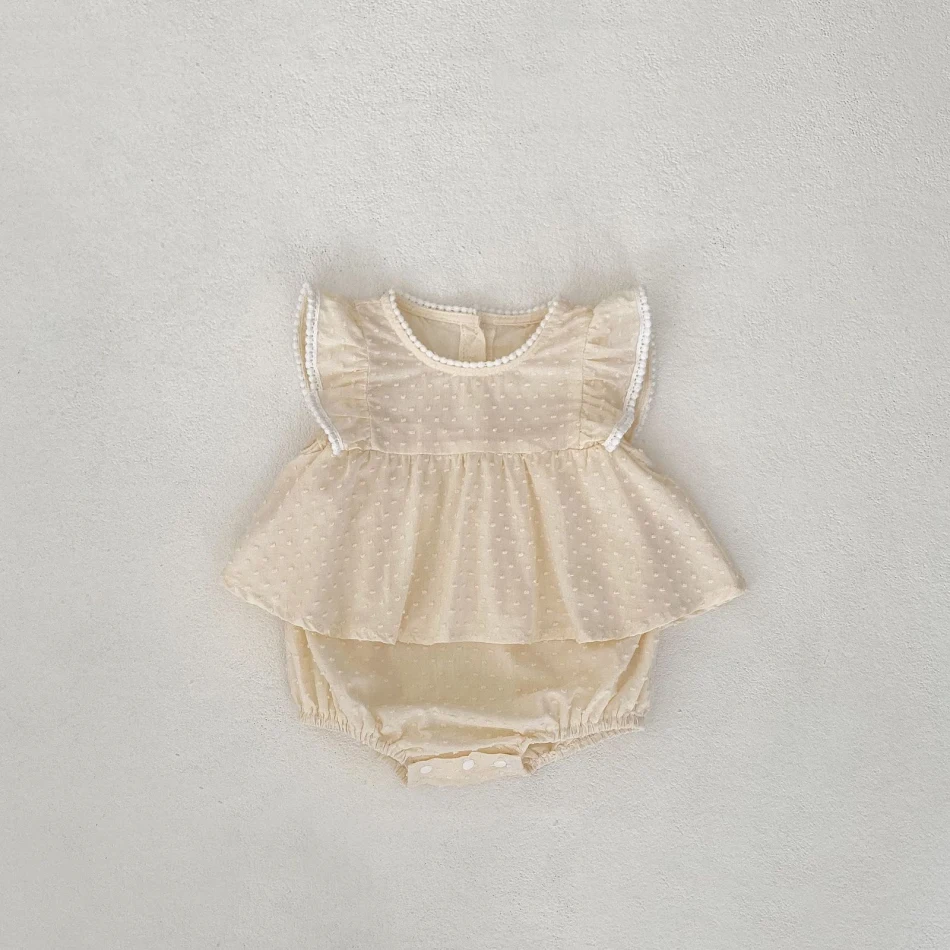 Robe Princesse Couleur Unie avec Manches Coutures, Barboteuse Triangle Bébé, Confort et Élégance pour les Petites Filles