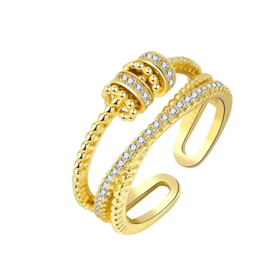 Bague Tournante Femme Plaqué Or 18K avec Micro-Incrustations de Zircon