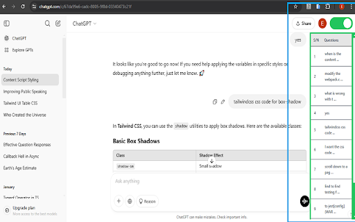 ChatGPT Question Log