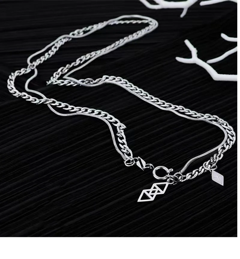 Title 7, Çift katmanlı baklava titanyum çelik kolye Basi...