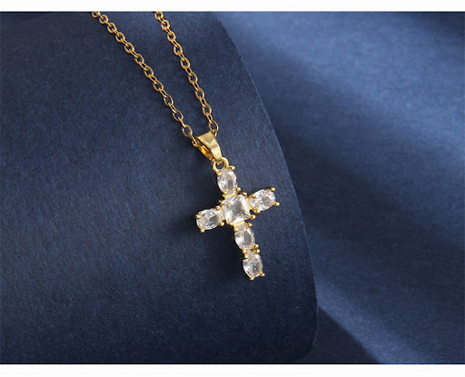 Title 9, Simple Fashion Copper Micro Inlay Cross Stainle...