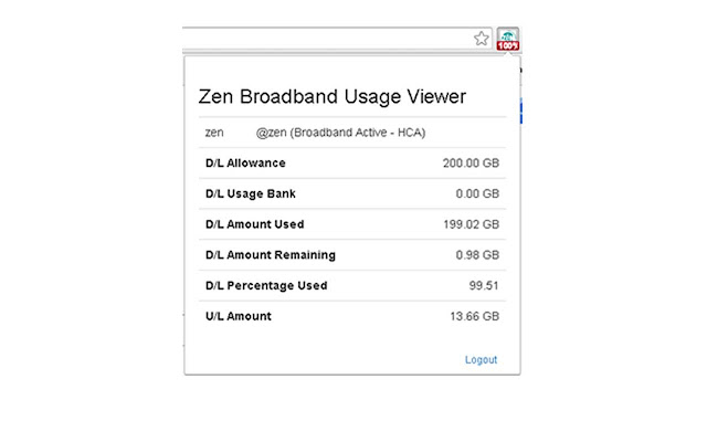 Zen Broadband Usage Viewer chrome extension