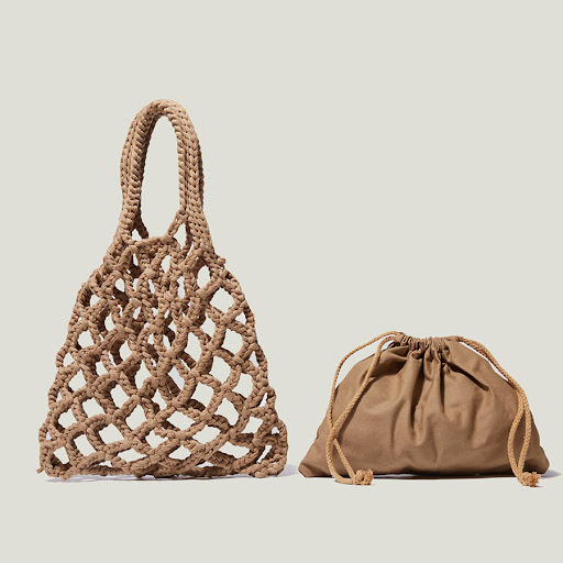 Title 8, Cotton and linen woven handbag small mesh tote,...
