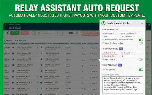 Relay AutoBooker & Refresher Cardamon - Amazon Relay Load Board Automation screenshot 5