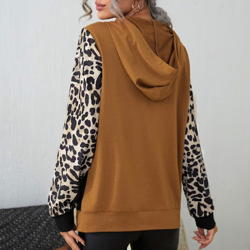Title 8, Casual Leopard Print Color Block Long Sleeve Ro...