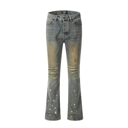 Title 6, Wide-leg washed straight flared splashed ink pr...