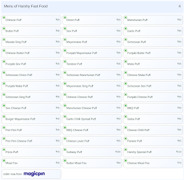 Harshy Fast Food menu 