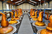 Pot stills inside the Glenfiddich distillery in Dufftown, north-eastern Scotland.