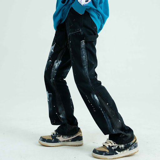 Title 2, Deconstructed Stitching Jeans with Splash Ink a...