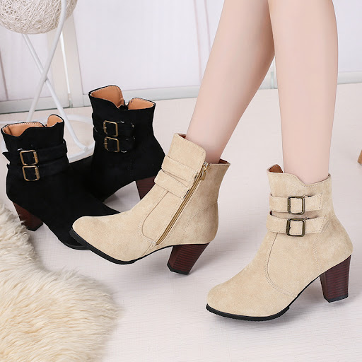 Title 5, Womens boots with belt buckle and side zipper