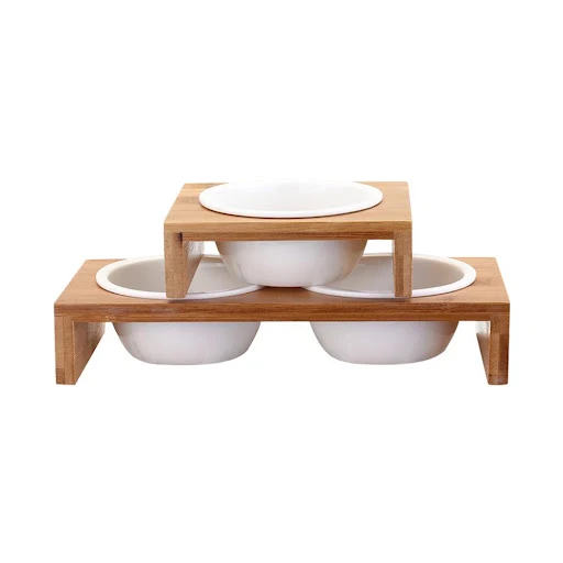 Cat Dog Feeders Bowl Pet Food Water Bowl 1/2 Bowls Ceramic Tableware Bamboo Frame Antiskid Pet Supplies Dog Cat Feeding 