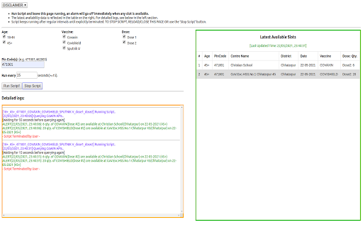 CoWIN Slot Availablity Notifier