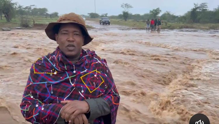 Narok Senator Ledama Olekina after spending the night on the road which had been rendered impassable due to the ongoing floods on January 13, 2023