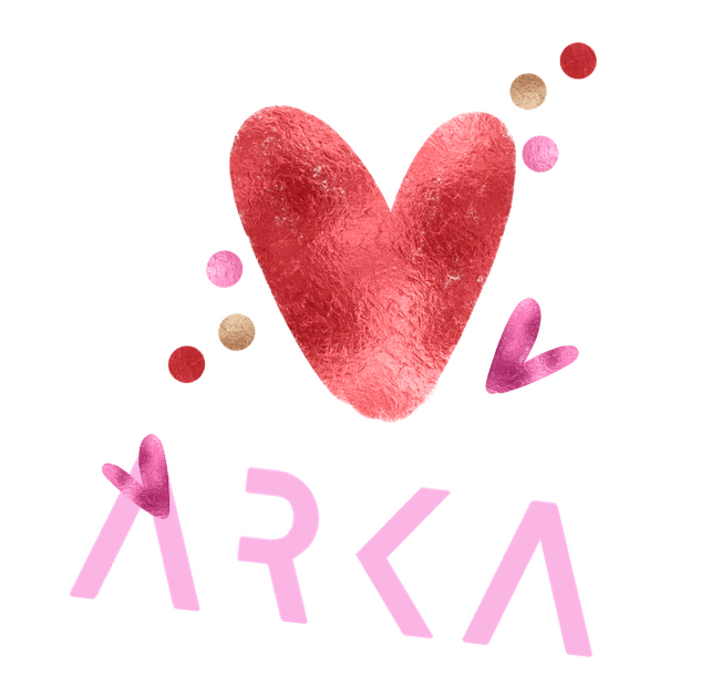 Arka logo with a heart and some dots