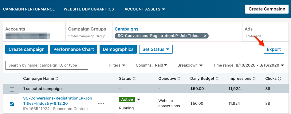 Export button for Demographics.