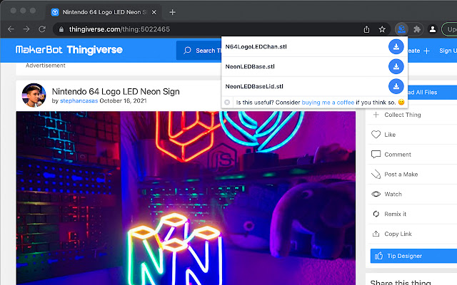 Thingiverse STL Downloader chrome extension