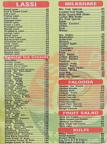 The Lassi Park menu 