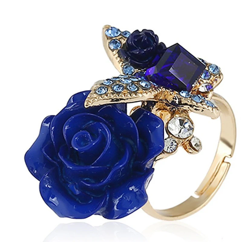 Title 5, Volledige diamant kristallen rozenbloem ring, e...