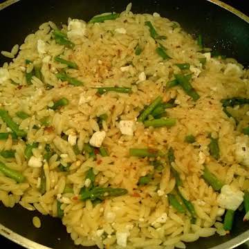 Orzo with Buttered Asparagus, Garlic & Feta Cheese