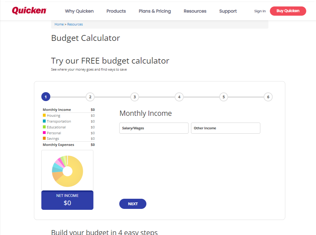 quicken budget calculator