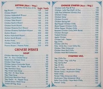 Sai Prasad menu 