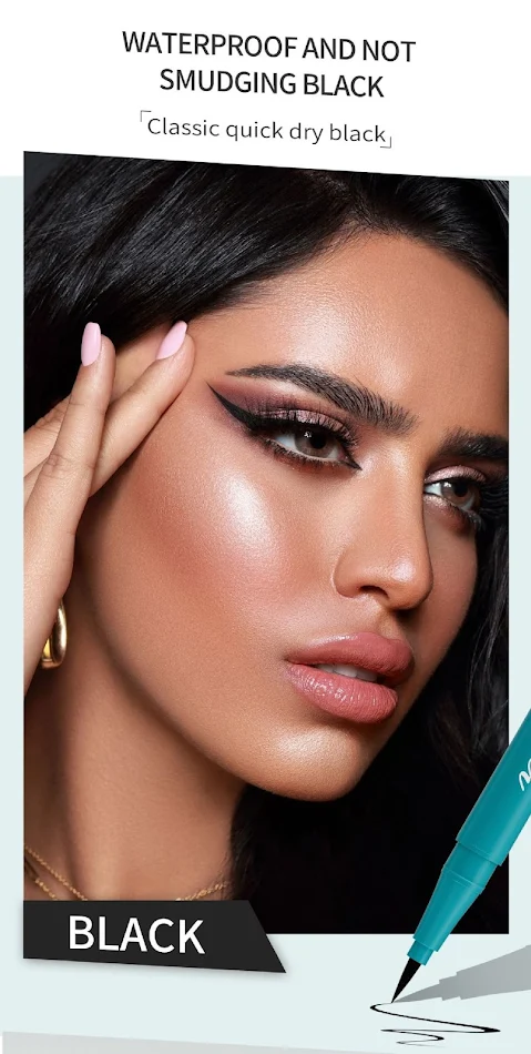 Waterdichte en Oliebestendige Vloeibare Eyeliner, Vlekbestendig. Creëer een perfecte en langdurige eyeliner zonder uit te lopen.
