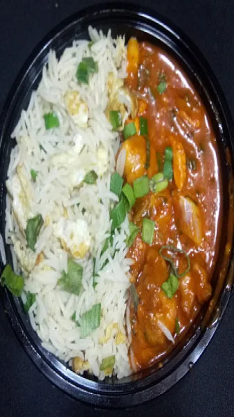 Prawns Chilli Garlic Rice With Manchurian Sauce Bowl [Serves 1]