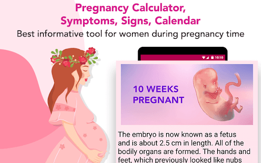 Screenshot Pregnancy calculator, symptoms