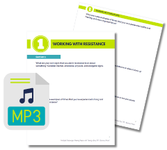 a mockup of a workbook and mp3 file