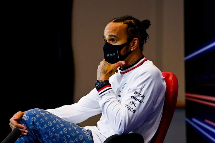 Race winner Lewis Hamilton of Great Britain and Mercedes GP talks in a press conference after the F1 Grand Prix of Turkey at Intercity Istanbul Park on November 15, 2020 in Istanbul, Turkey.