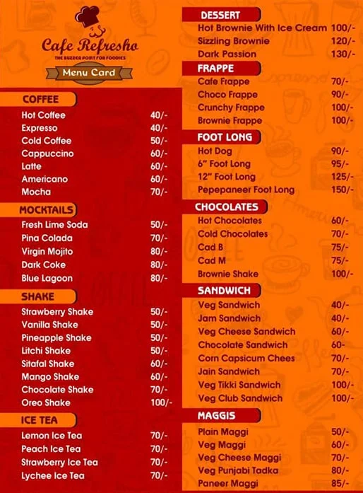 Cafe Refresho menu 