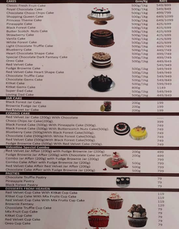 Amazing Cake 24X7.Com menu 