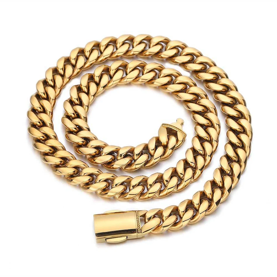 Collar Hip Hop de Acero Titanio con Cierre de Resorte y Pulsera de Cadena Cubana Encriptada de Acero Inoxidable, estilo moderno.