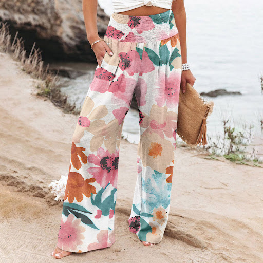 Title 14, Womens Casual Wide-leg Cotton and Linen Printe...