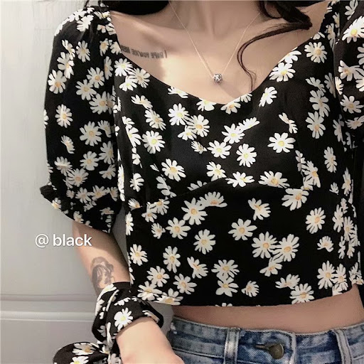 Title 6, High waist small daisy V-neck shirt dress net r...