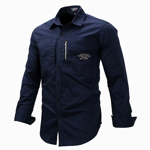 Title 5, Mens Long Sleeve Lapel Zipper Shirt Cotton Arm...