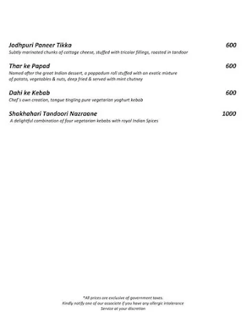 Surya Villas - Le Meridien Jaipur menu 