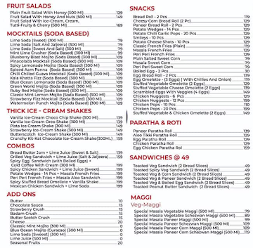 Snacks & Sundaes menu 