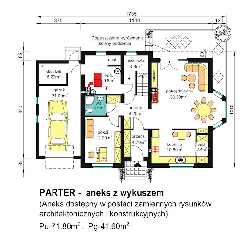 BW-46 - Rzut parteru - propozycja adaptacji - aneks z wykuszem