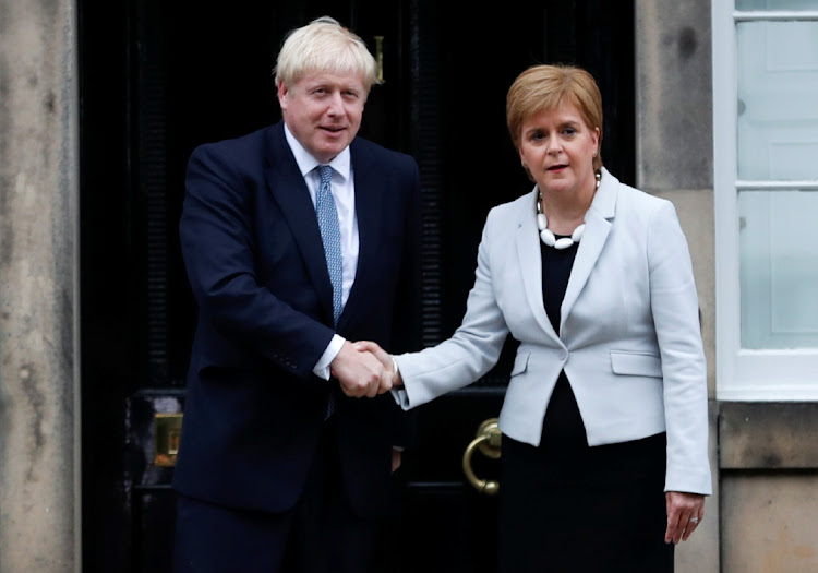 British Prime Minister Boris Johnson shakes hands with First Minister Nicola Sturgeon at Bute House in Edinburgh, Scotland, the UK, July 29 2019. Picture: REUTERS/RUSSELL CHEYNE